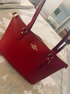 COACH Red Leather Tote with Gold Hardware